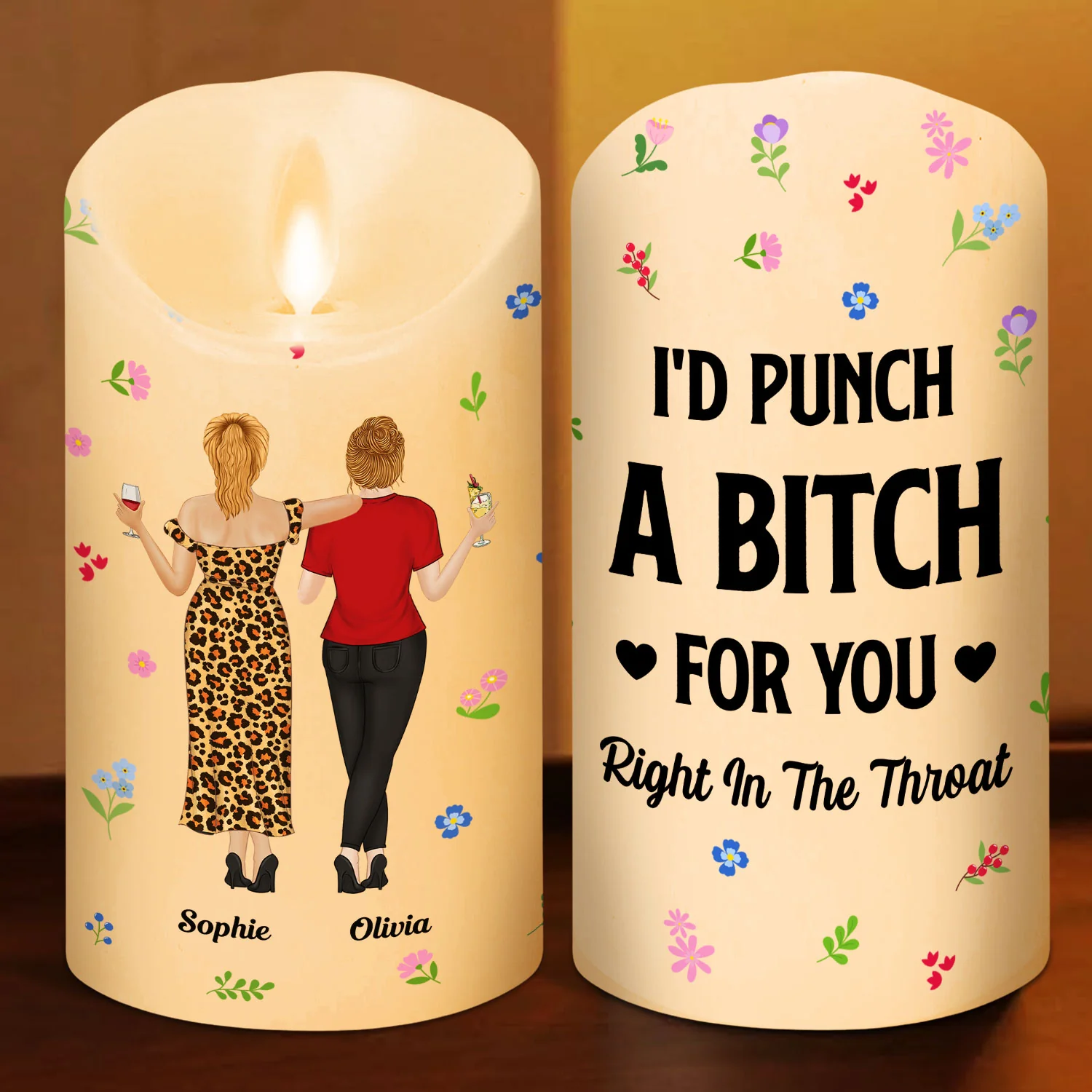 Punch Bitch Besties - Personalized Custom LED Candle - Image 2