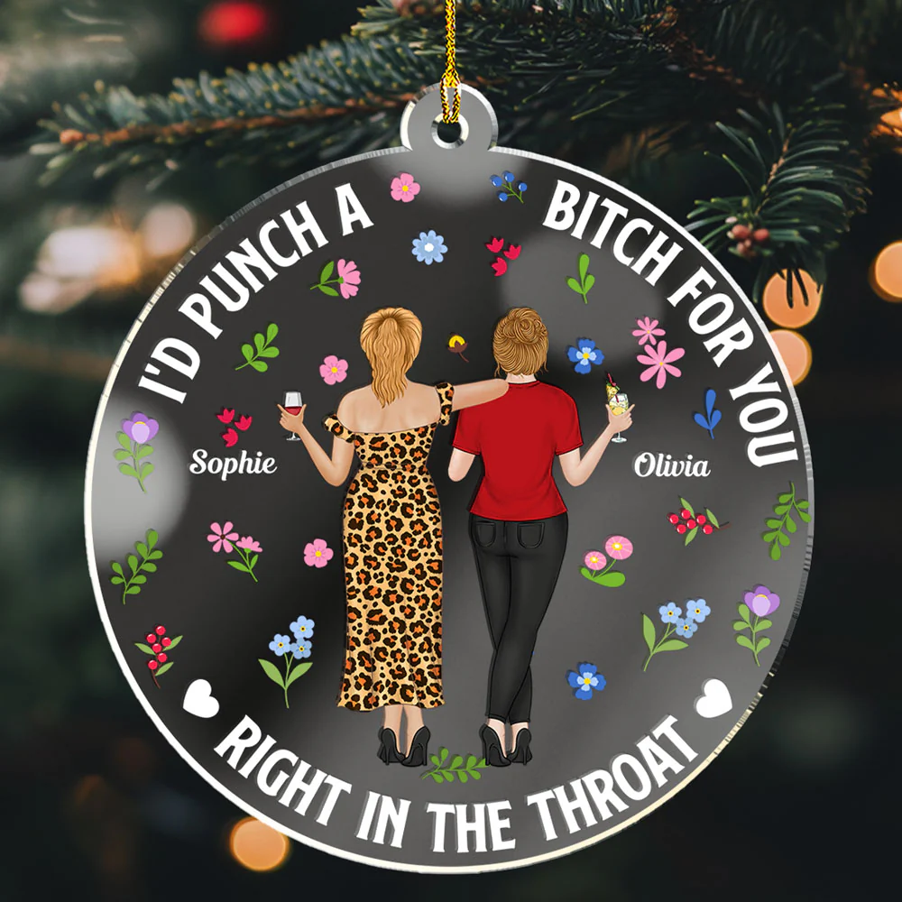 Punch Bitch Besties - Personalized Custom Mirrored Acrylic Ornament - Image 3