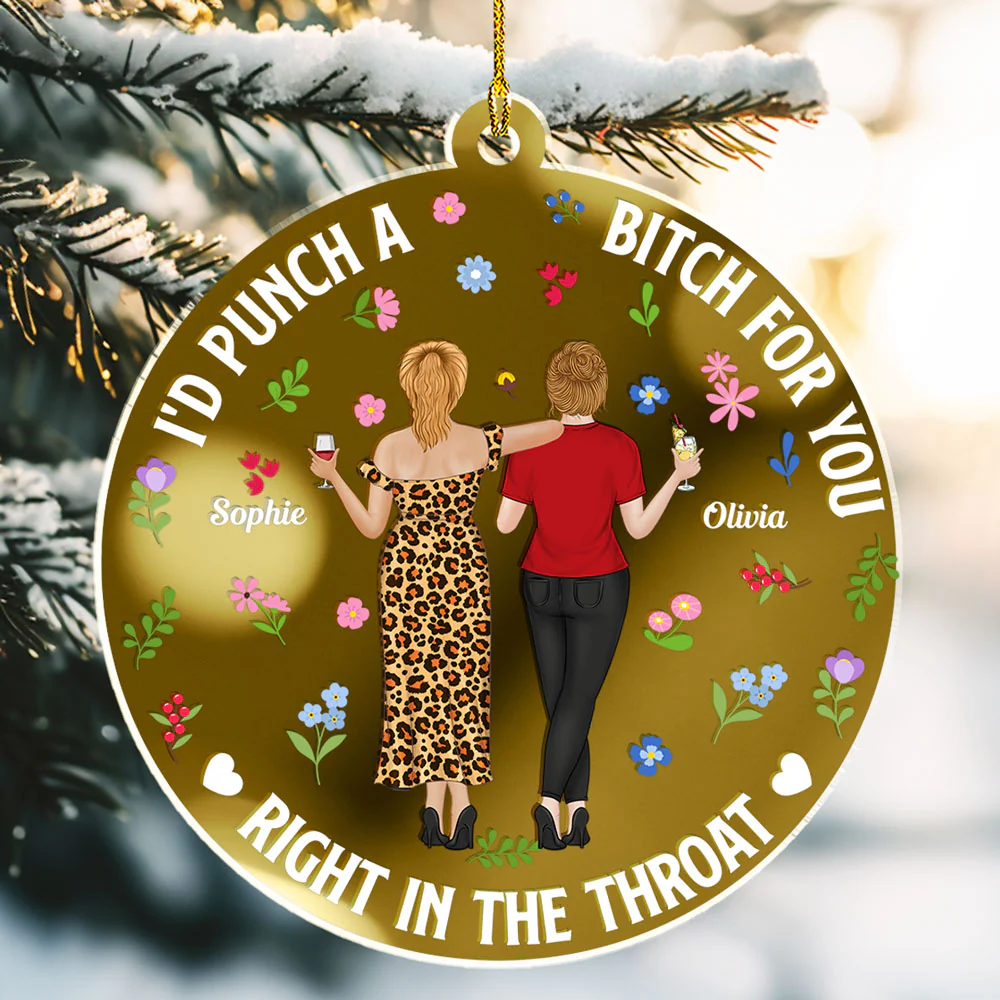 Punch Bitch Besties - Personalized Custom Mirrored Acrylic Ornament - Image 4