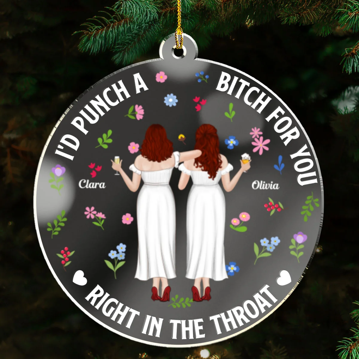 Punch Bitch Besties - Personalized Custom Mirrored Acrylic Ornament - Image 8