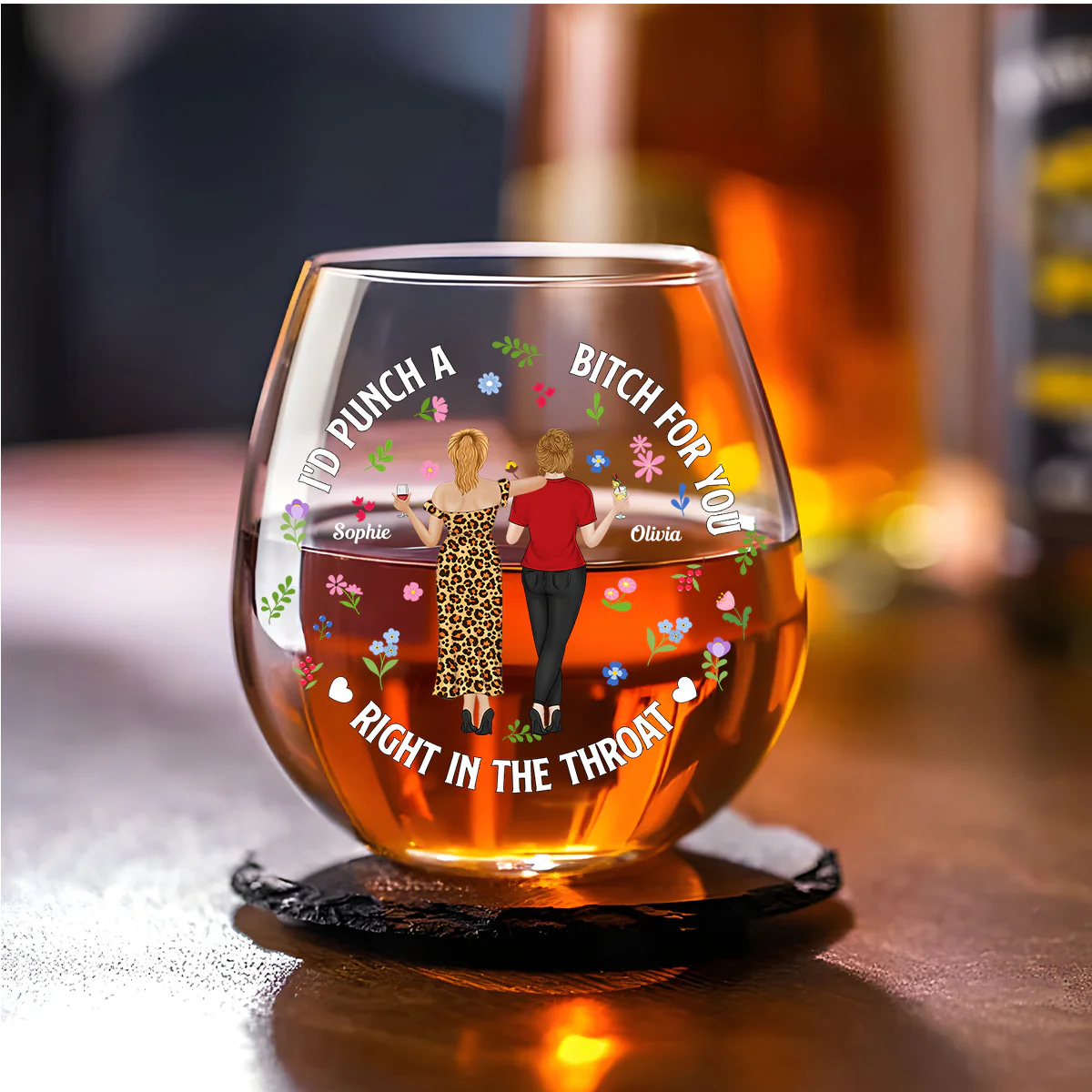 Punch Bitch Besties - Personalized Custom Wine Glass - Image 2
