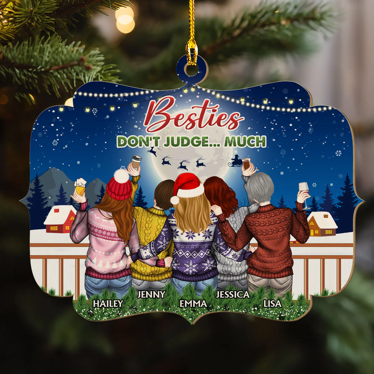 Punch Bitch Besties - Personalized Custom Wood Ornament - Image 2