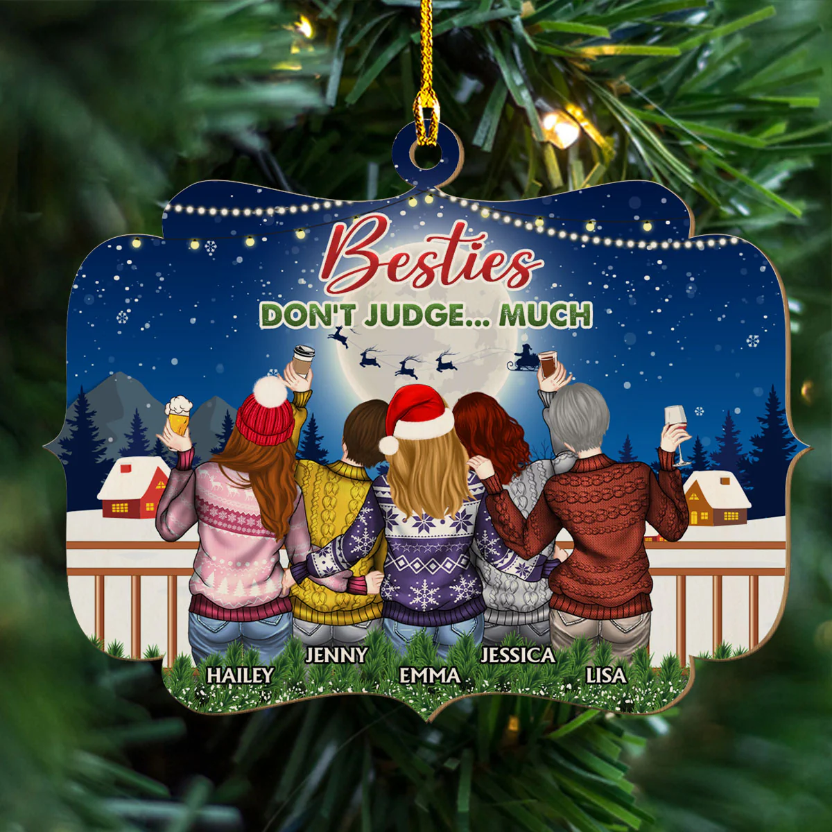 Punch Bitch Besties - Personalized Custom Wood Ornament - Image 3