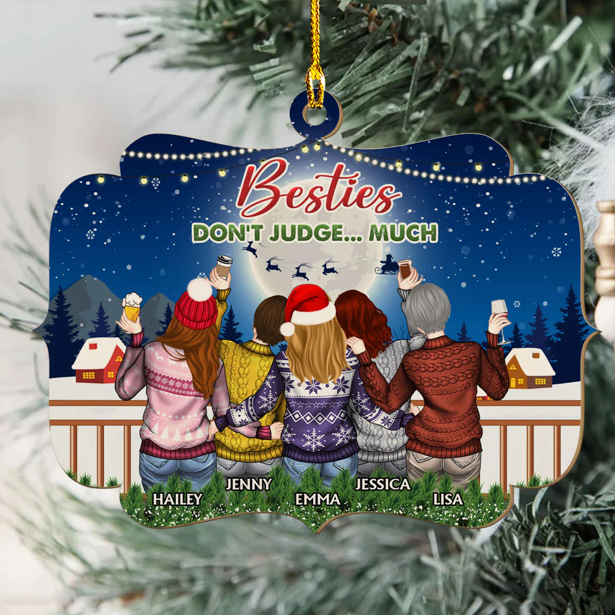 Punch Bitch Besties - Personalized Custom Wood Ornament - Image 5