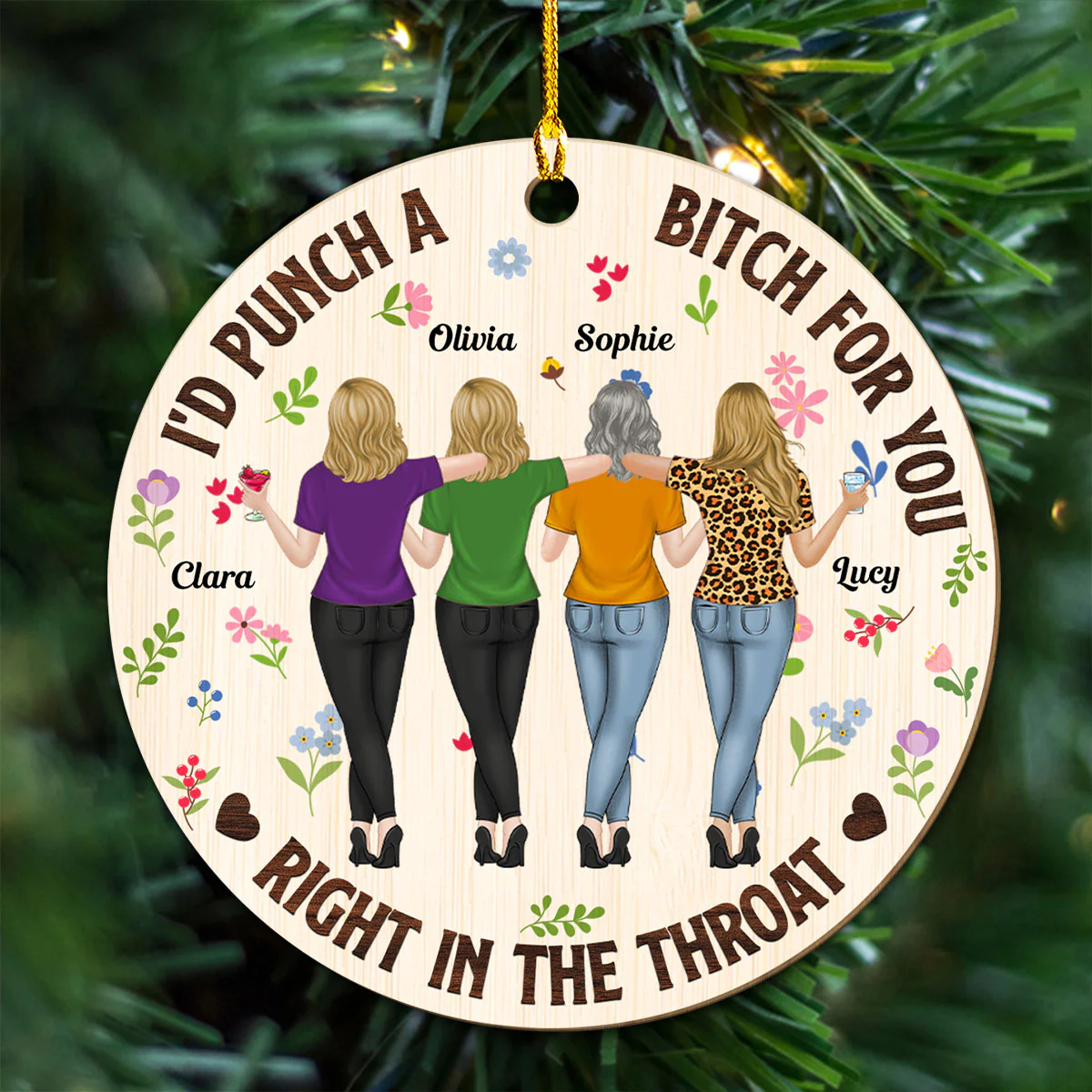 Punch Bitch Besties - Personalized Custom Wood Ornament - Image 4