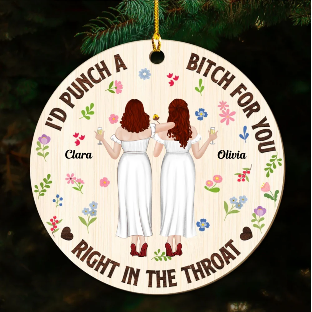Punch Bitch Besties - Personalized Custom Wood Ornament - Image 5