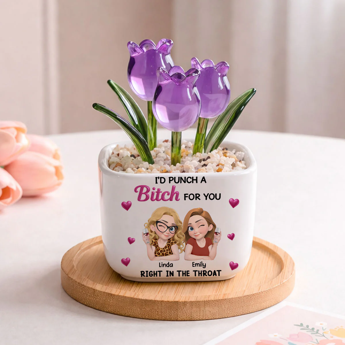 Punch For You My Girl - Personalized Custom Glass Everlasting Tulips