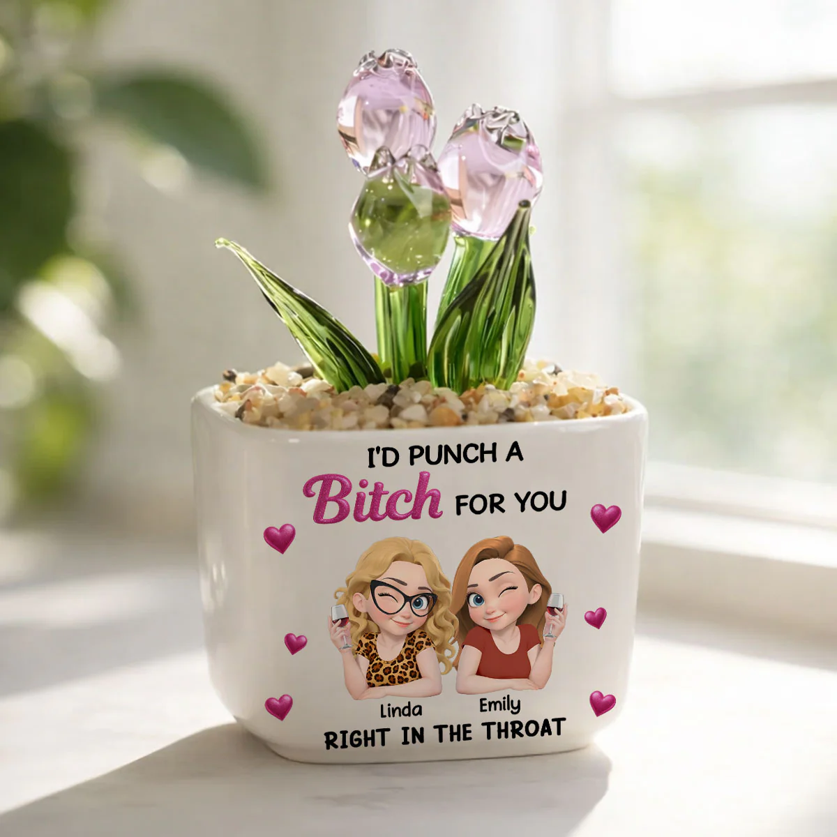 Punch For You My Girl - Personalized Custom Glass Everlasting Tulips - Image 2