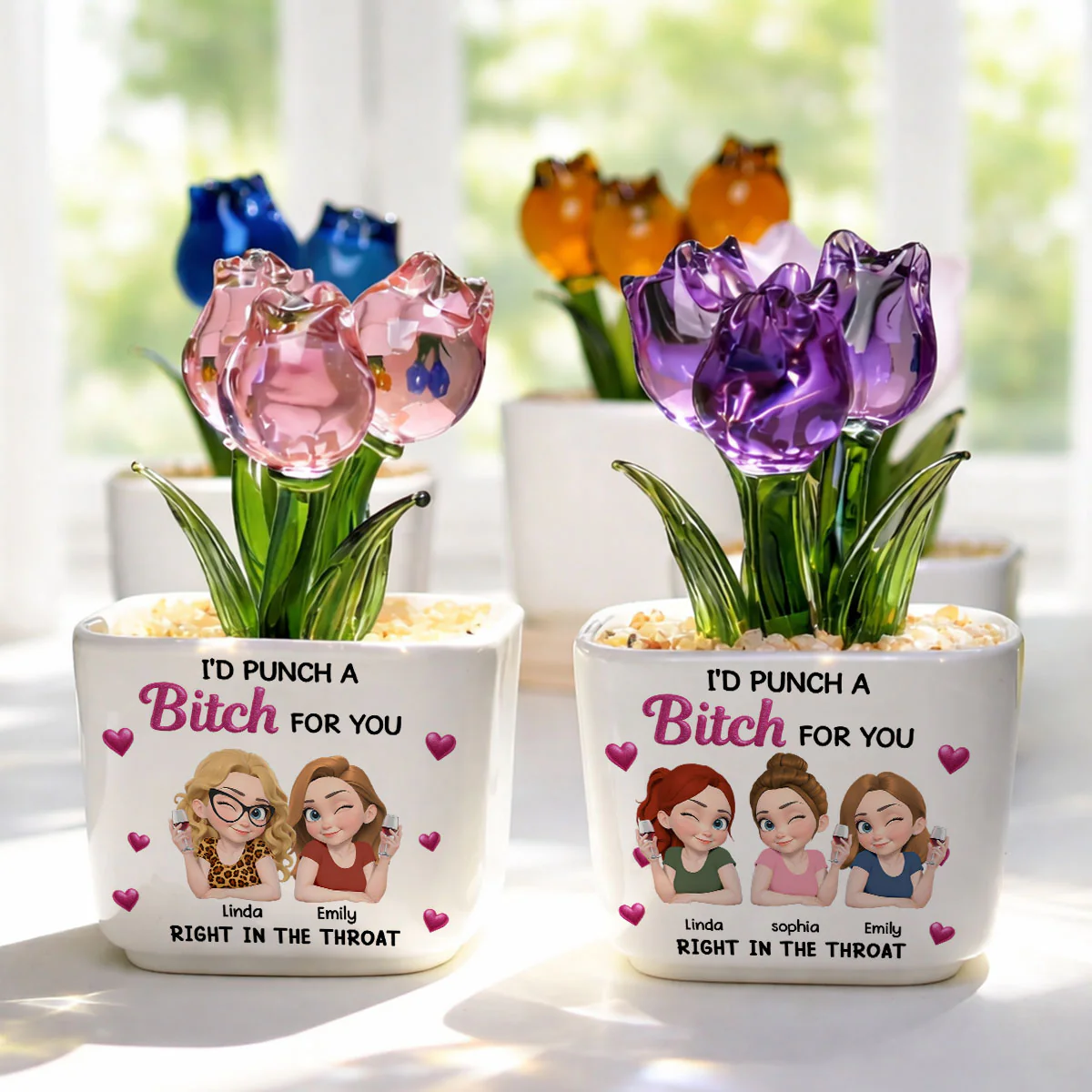 Punch For You My Girl - Personalized Custom Glass Everlasting Tulips - Image 3
