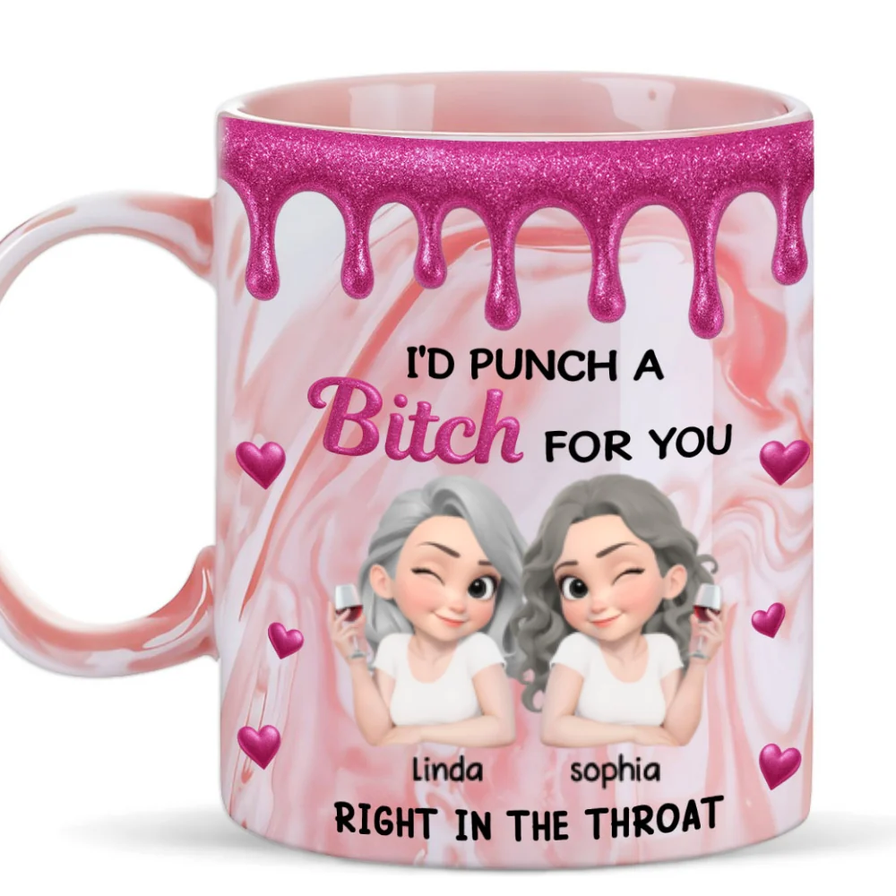 Punch For You My Girl - Personalized Custom Pink Marble Mug - Image 4