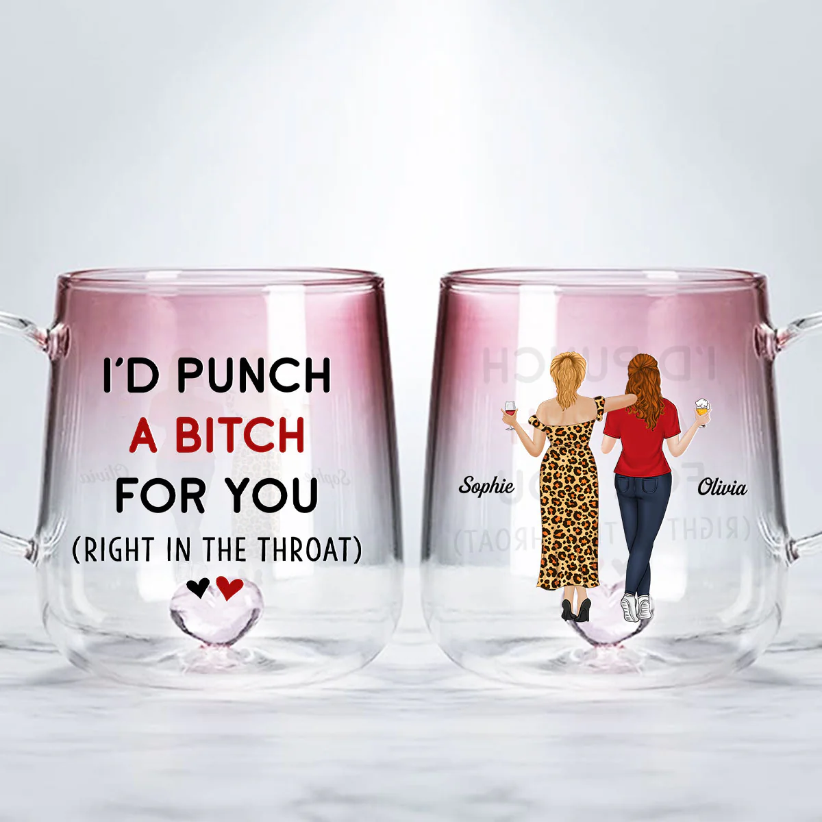 Punch For You - Personalized Custom Pink Gradient Glass Mug - Image 2