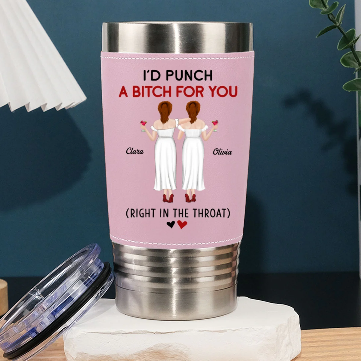 Punch For You - Personalized Custom Pink Leather Tumbler - Image 7