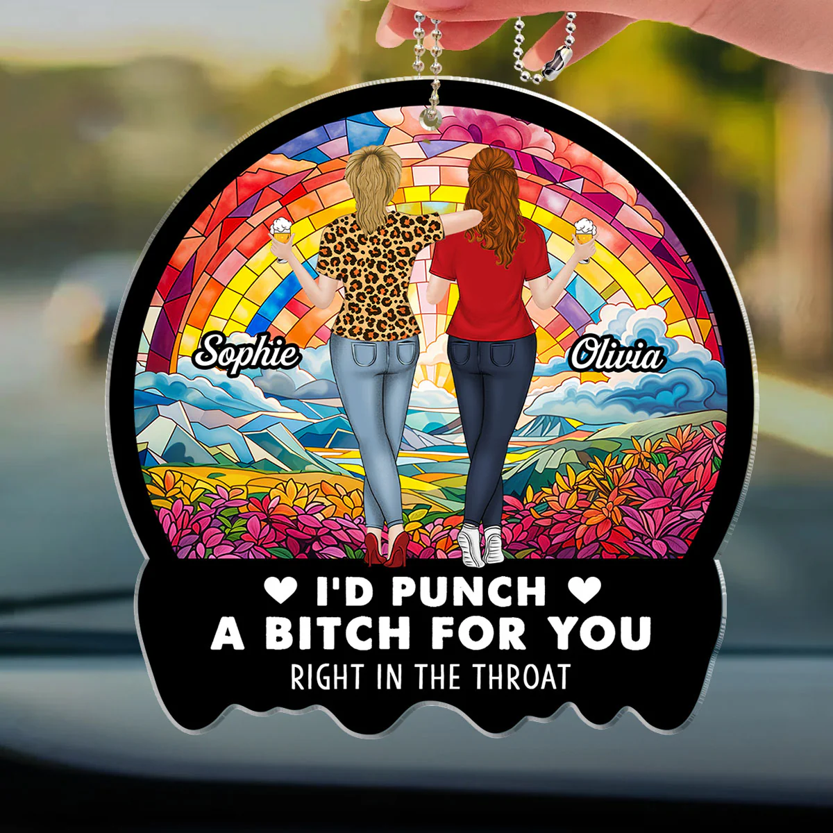 Punch Right In The Throat Bestie - Personalized Custom Car Ornament - Image 3
