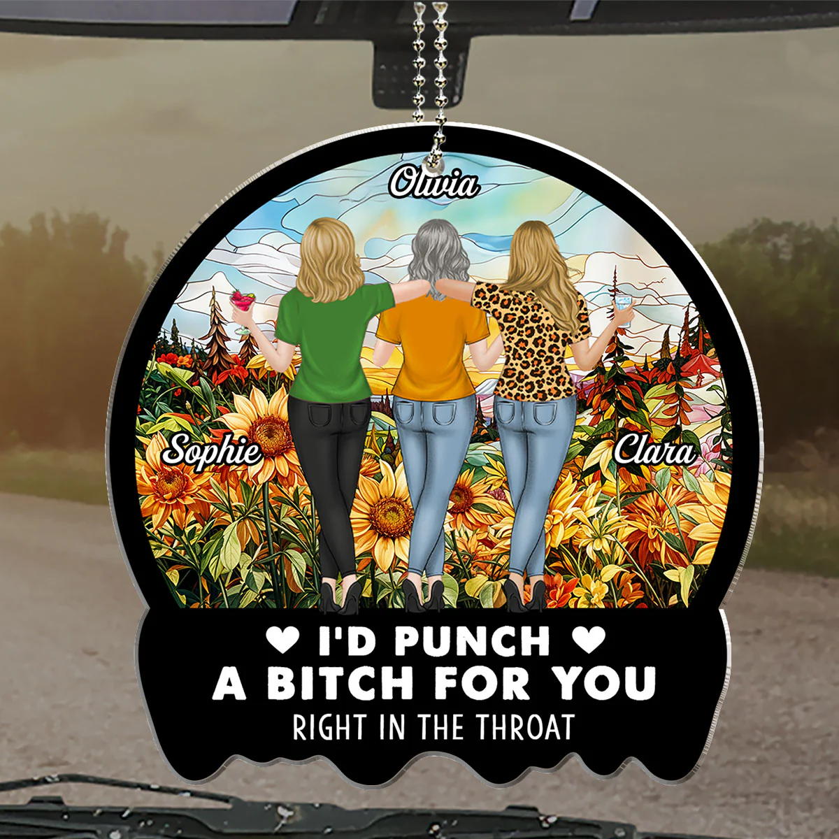 Punch Right In The Throat Bestie - Personalized Custom Car Ornament - Image 4