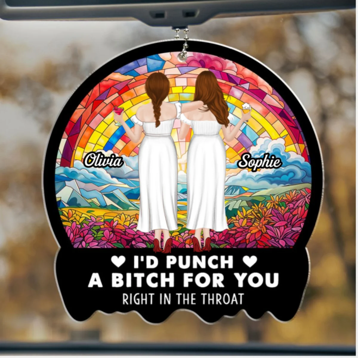 Punch Right In The Throat Bestie - Personalized Custom Car Ornament - Image 5