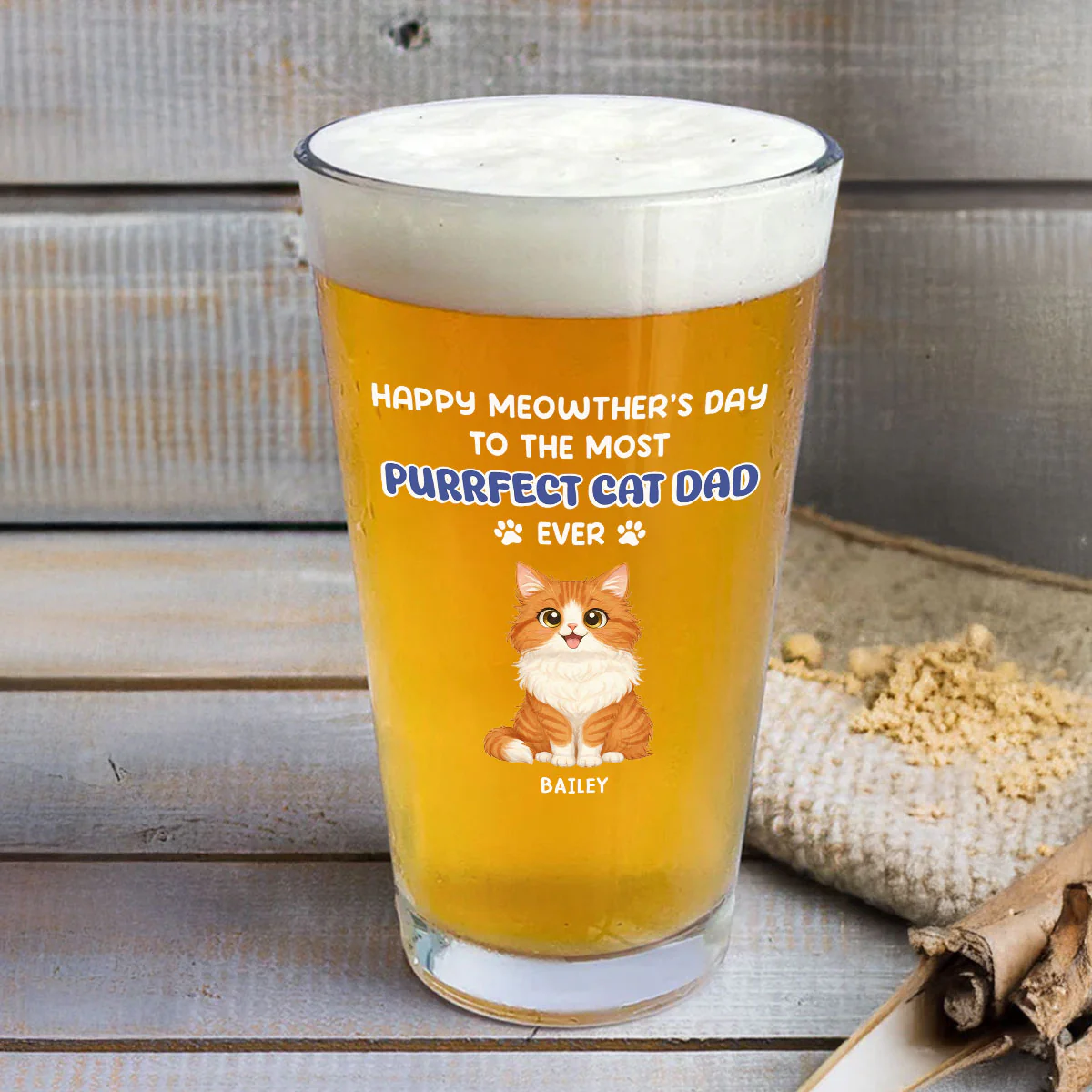 Purrfect Cat Daddy Of Us - Personalized Custom Beer Glass - Image 2