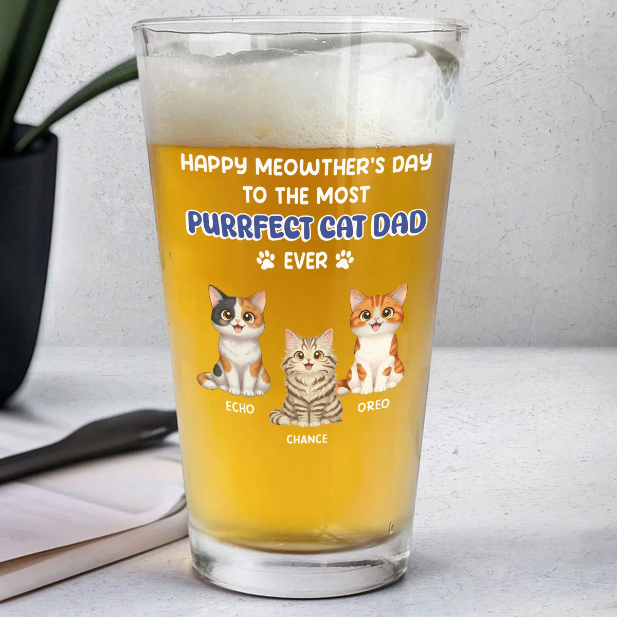 Purrfect Cat Daddy Of Us - Personalized Custom Beer Glass - Image 3