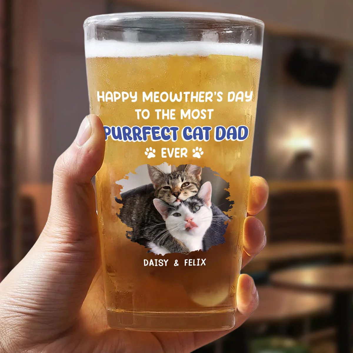 Purrfect Cat Daddy Of Us Photo - Personalized Custom Beer Glass - Image 2