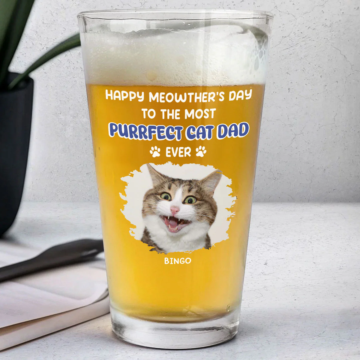 Purrfect Cat Daddy Of Us Photo - Personalized Custom Beer Glass - Image 3