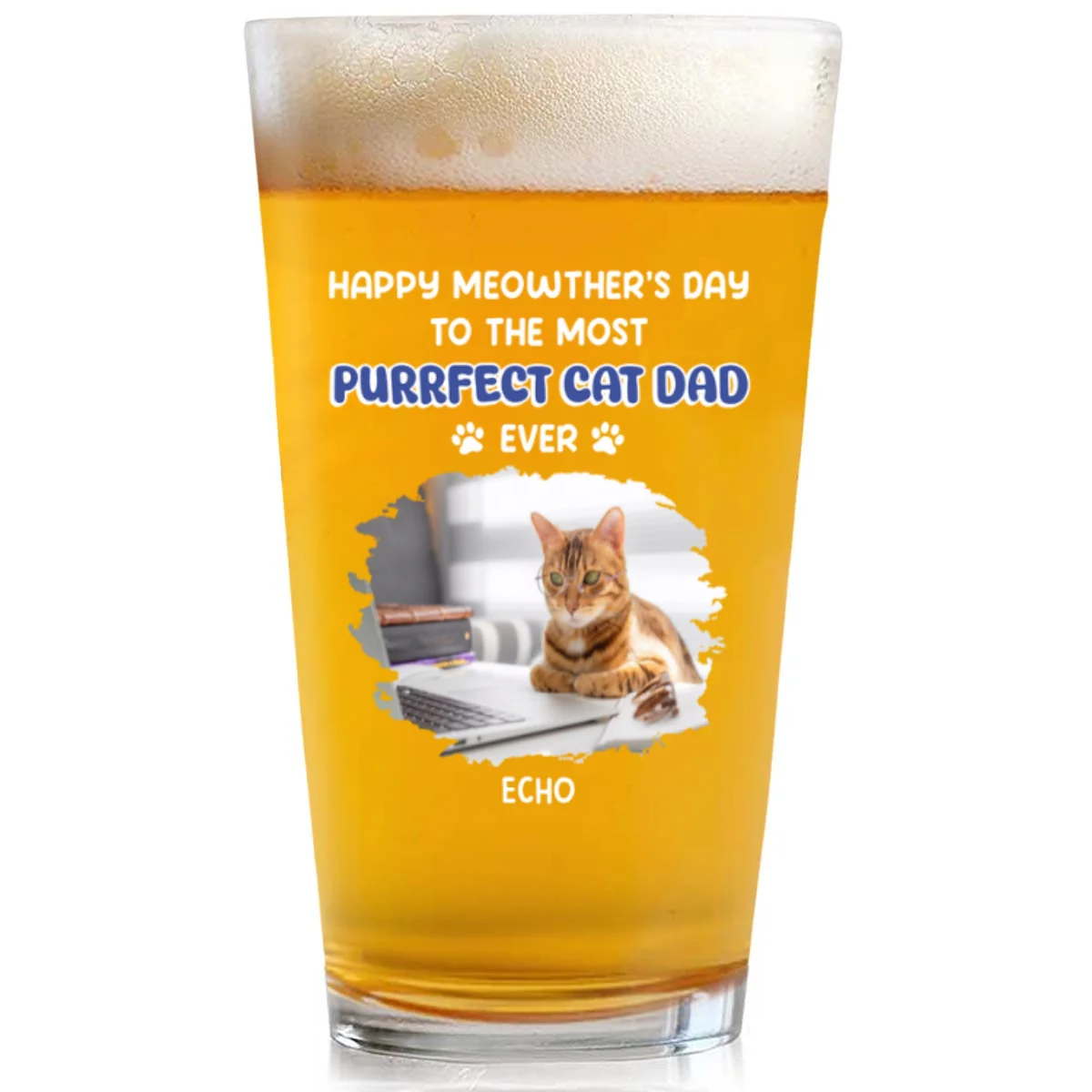 Purrfect Cat Daddy Of Us Photo - Personalized Custom Beer Glass - Image 5