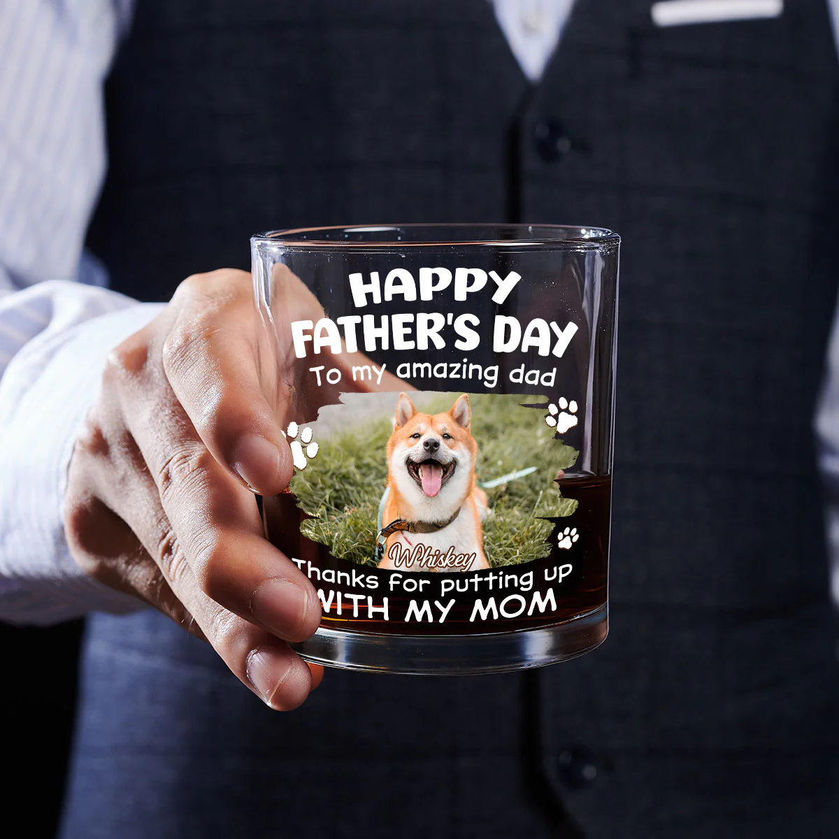 Putting Up With Funny Dad Photo - Personalized Custom Whiskey Glass - Image 5
