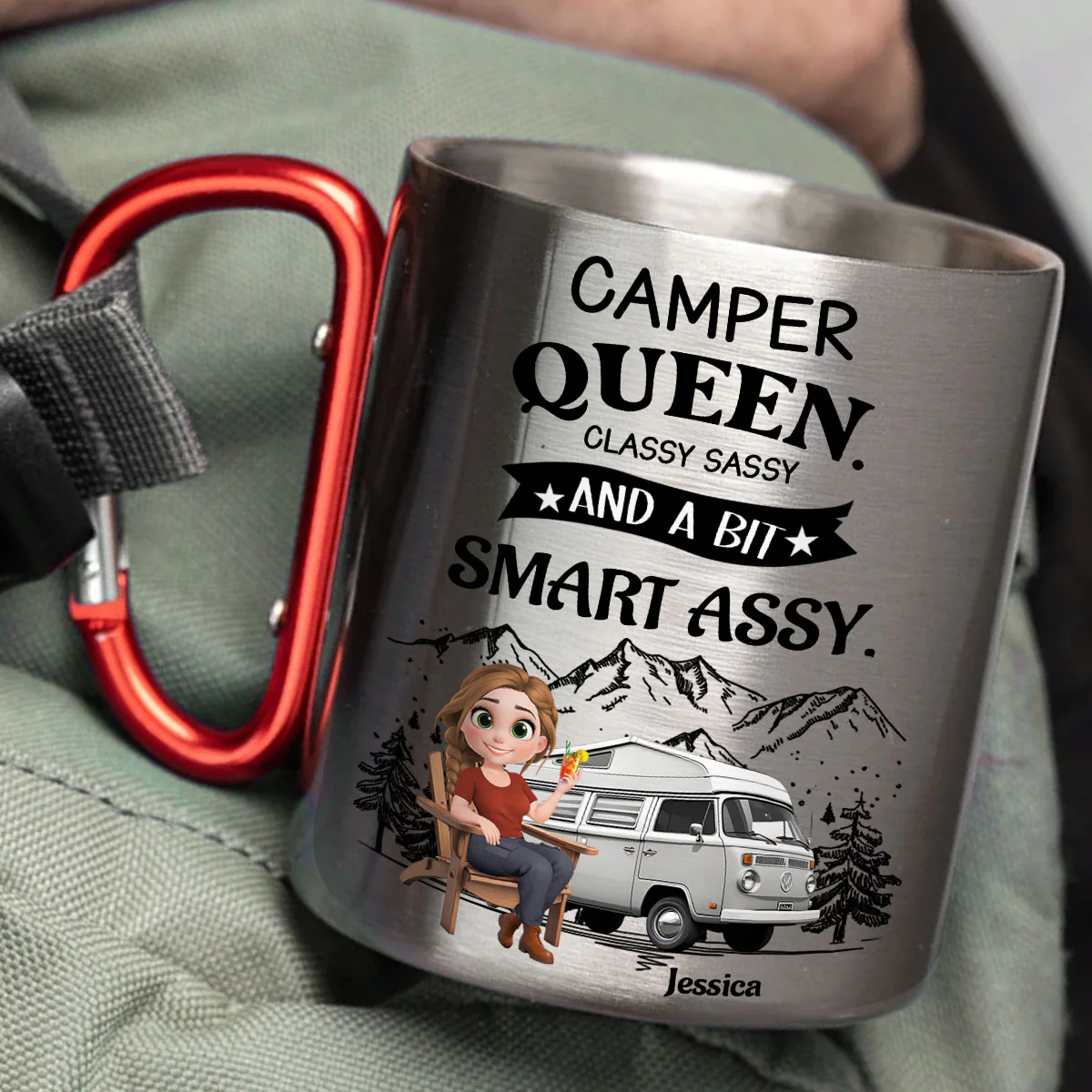 Queen Of The Campsite - Personalized Custom Carabiner Mug - Image 3