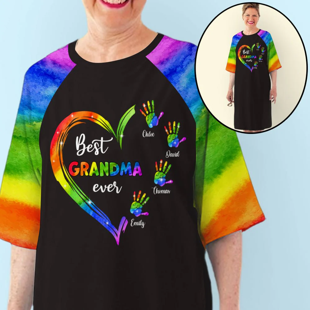 Rainbow Grandma Heart - Personalized Custom 3/4 Sleeve Dress - Image 2