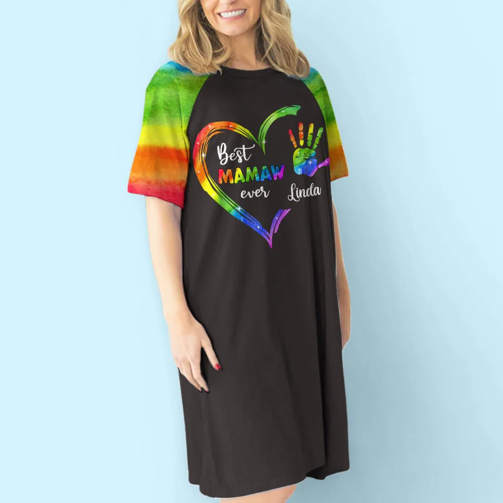 Rainbow Grandma Heart - Personalized Custom 3/4 Sleeve Dress - Image 3
