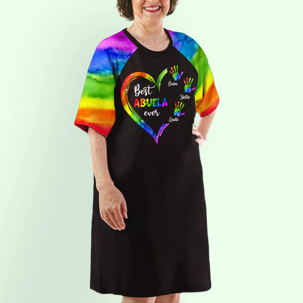 Rainbow Grandma Heart - Personalized Custom 3/4 Sleeve Dress - Image 4