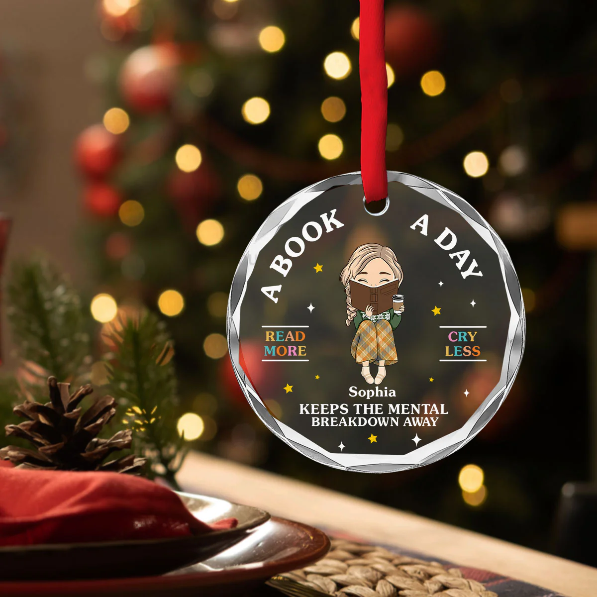 Read More, Cry Less - Personalized Custom Glass Ornament - Image 2