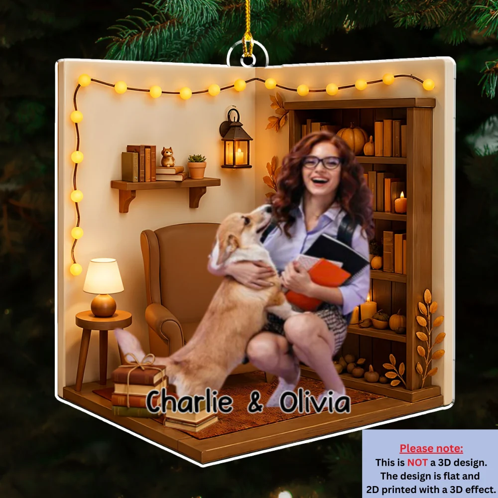 Reading Girly Photo - Personalized Custom 3D Effect Acrylic Ornament - Image 4