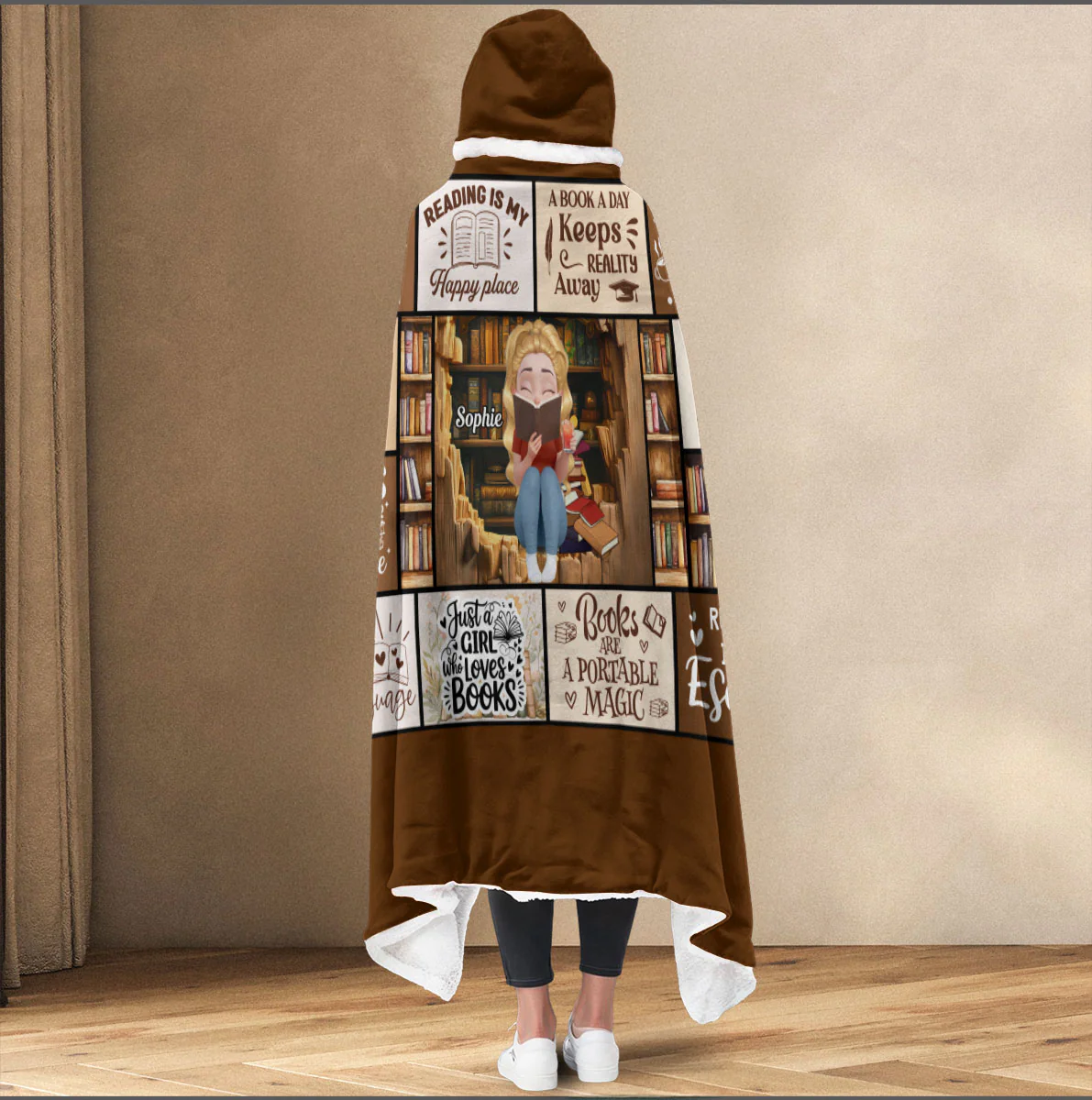 Reading Is My Happy Place - Personalized Custom Hooded Blanket - Image 3