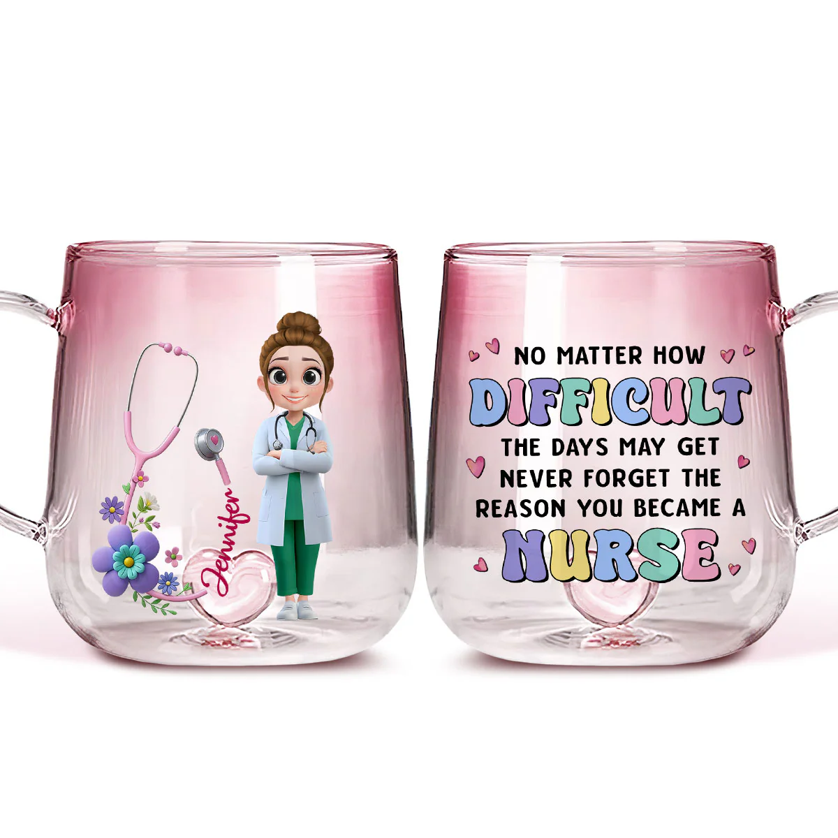 Reason You Became A Nurse - Personalized Custom Pink Gradient Glass Mug