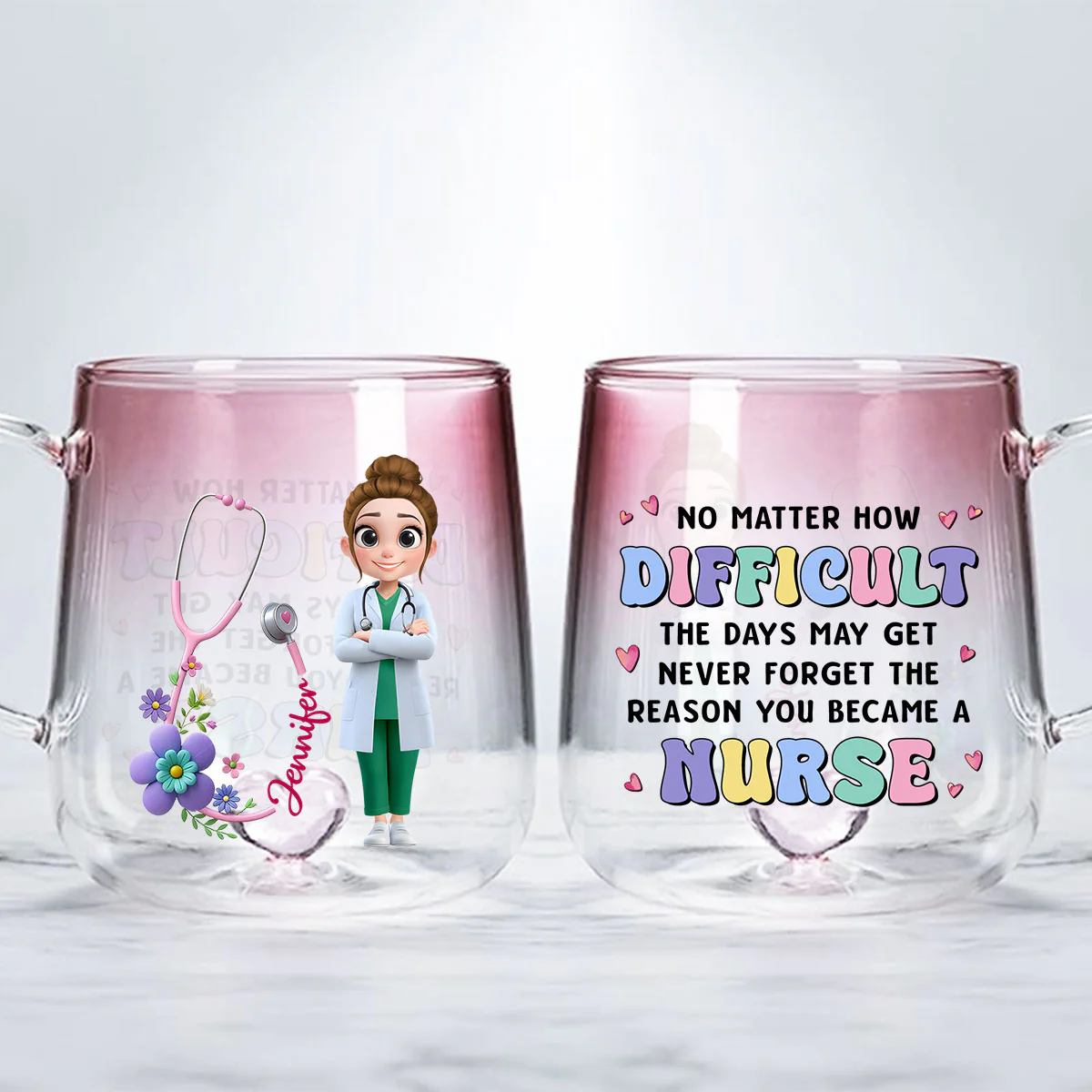 Reason You Became A Nurse - Personalized Custom Pink Gradient Glass Mug - Image 2