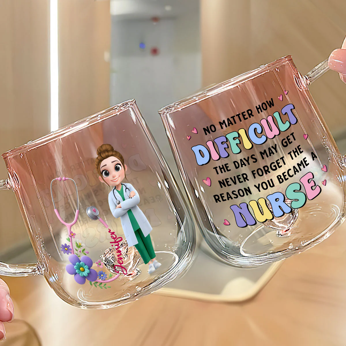 Reason You Became A Nurse - Personalized Custom Pink Gradient Glass Mug - Image 3