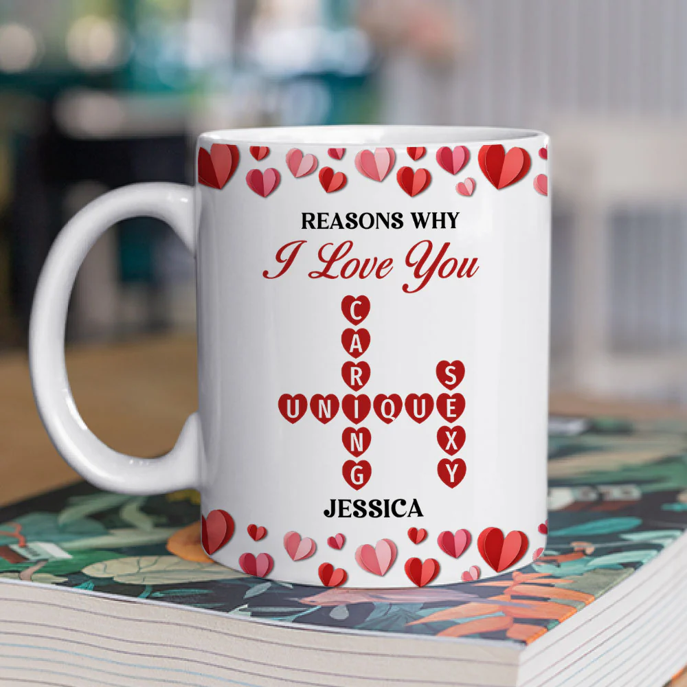 Reasons Why I Love You Crossword Art - Personalized Custom Coffee Mug - Image 2