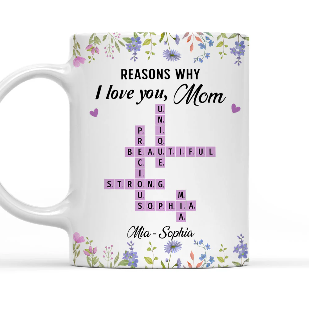 Reasons Why I Love You Mom Crossword Art - Personalized Custom Coffee Mug