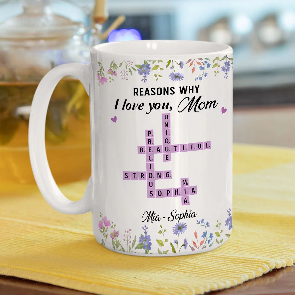 Reasons Why I Love You Mom Crossword Art - Personalized Custom Coffee Mug - Image 10