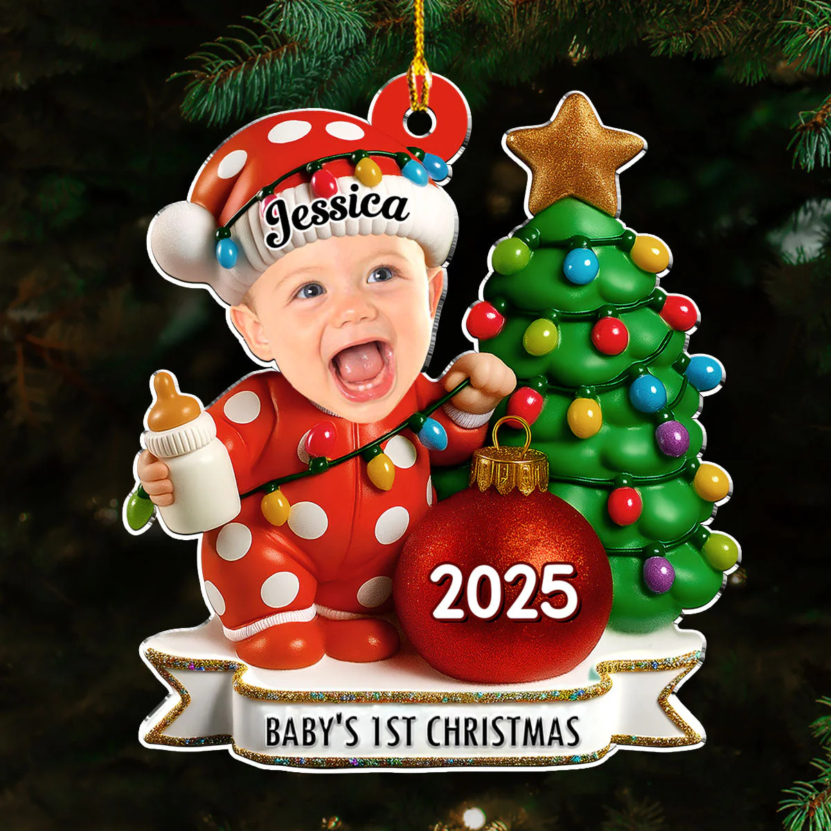 Red Dot Holiday Ver 2 - Personalized Custom Acrylic Ornament - Image 2