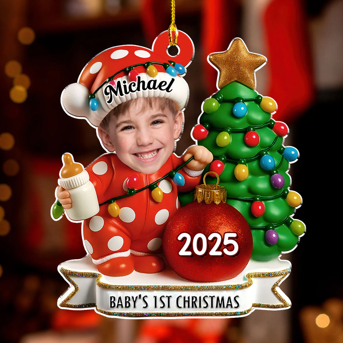 Red Dot Holiday Ver 2 - Personalized Custom Acrylic Ornament - Image 4