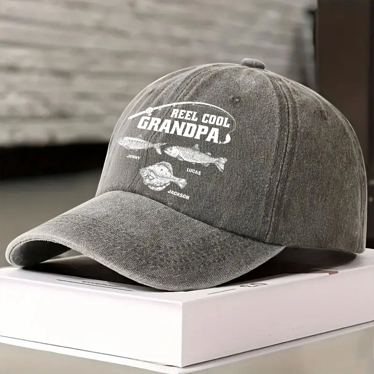 Reel Cool Papa - Personalized Custom Vintage Washed Denim Cap - Image 2