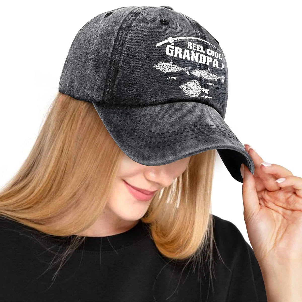Reel Cool Papa - Personalized Custom Vintage Washed Denim Cap - Image 3