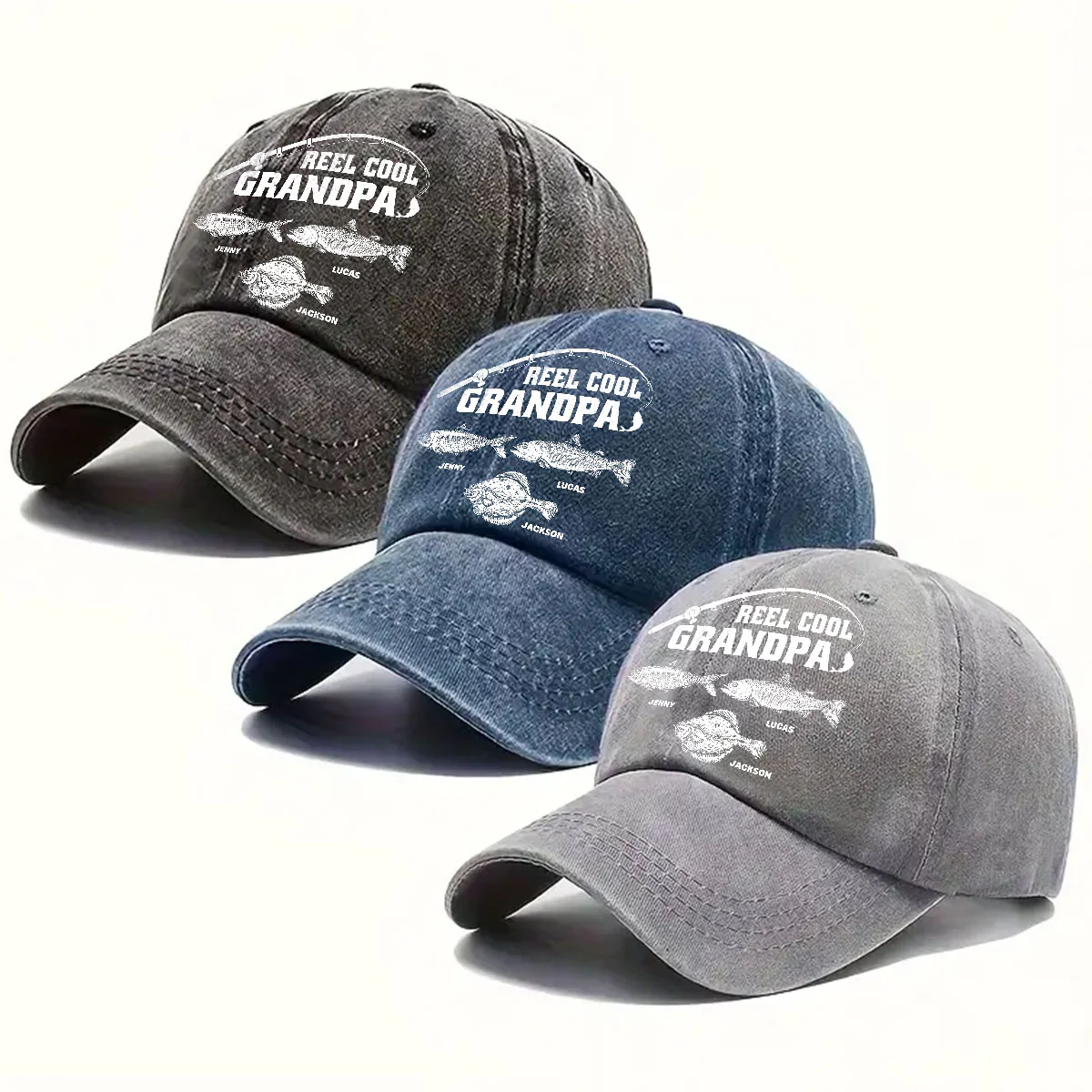 Reel Cool Papa - Personalized Custom Vintage Washed Denim Cap - Image 4