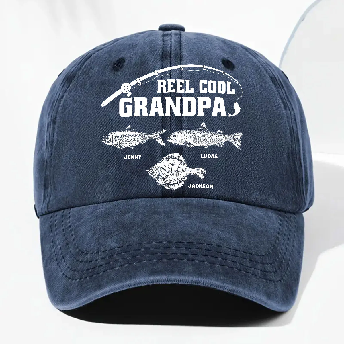 Reel Cool Papa - Personalized Custom Vintage Washed Denim Cap - Image 5