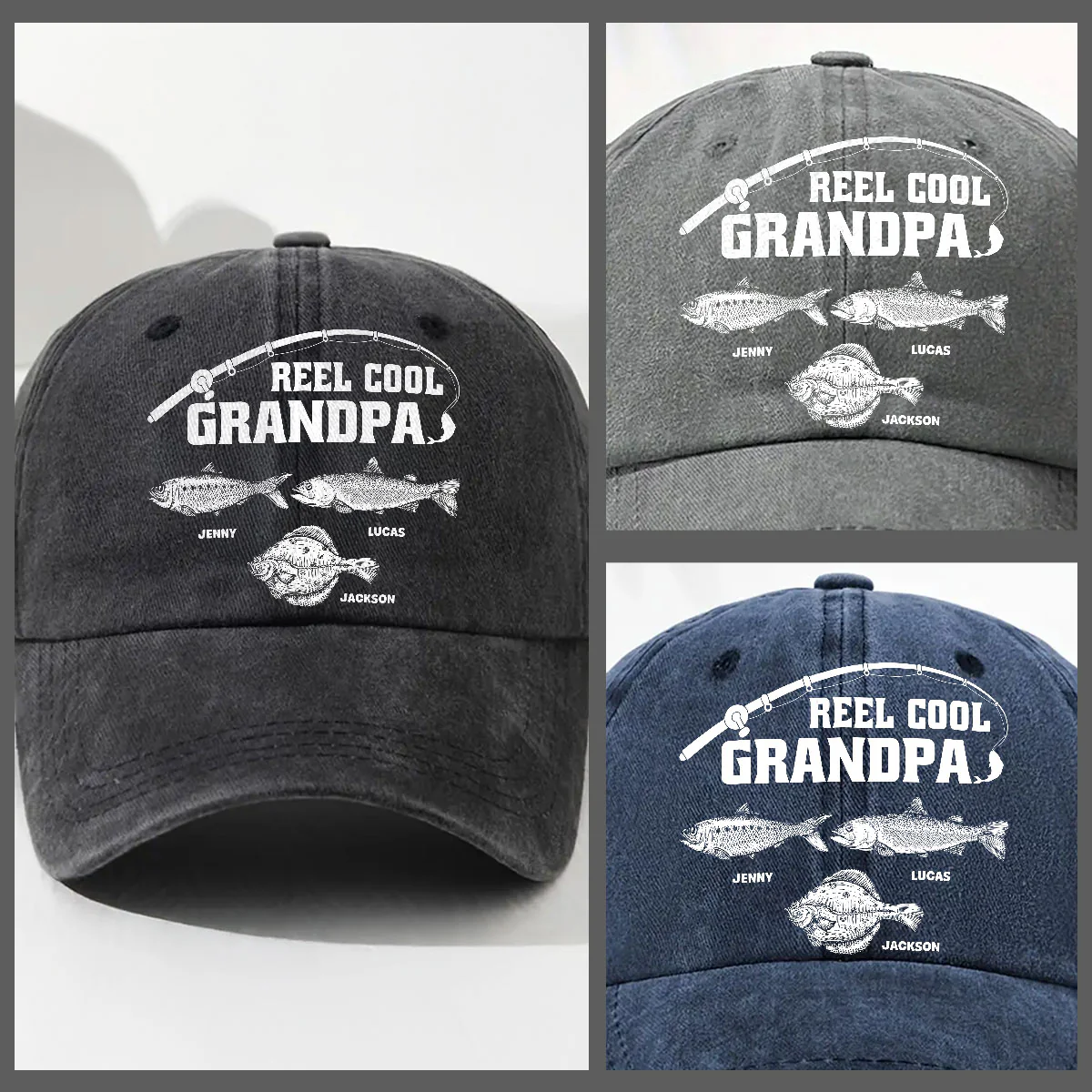 Reel Cool Papa - Personalized Custom Vintage Washed Denim Cap - Image 6