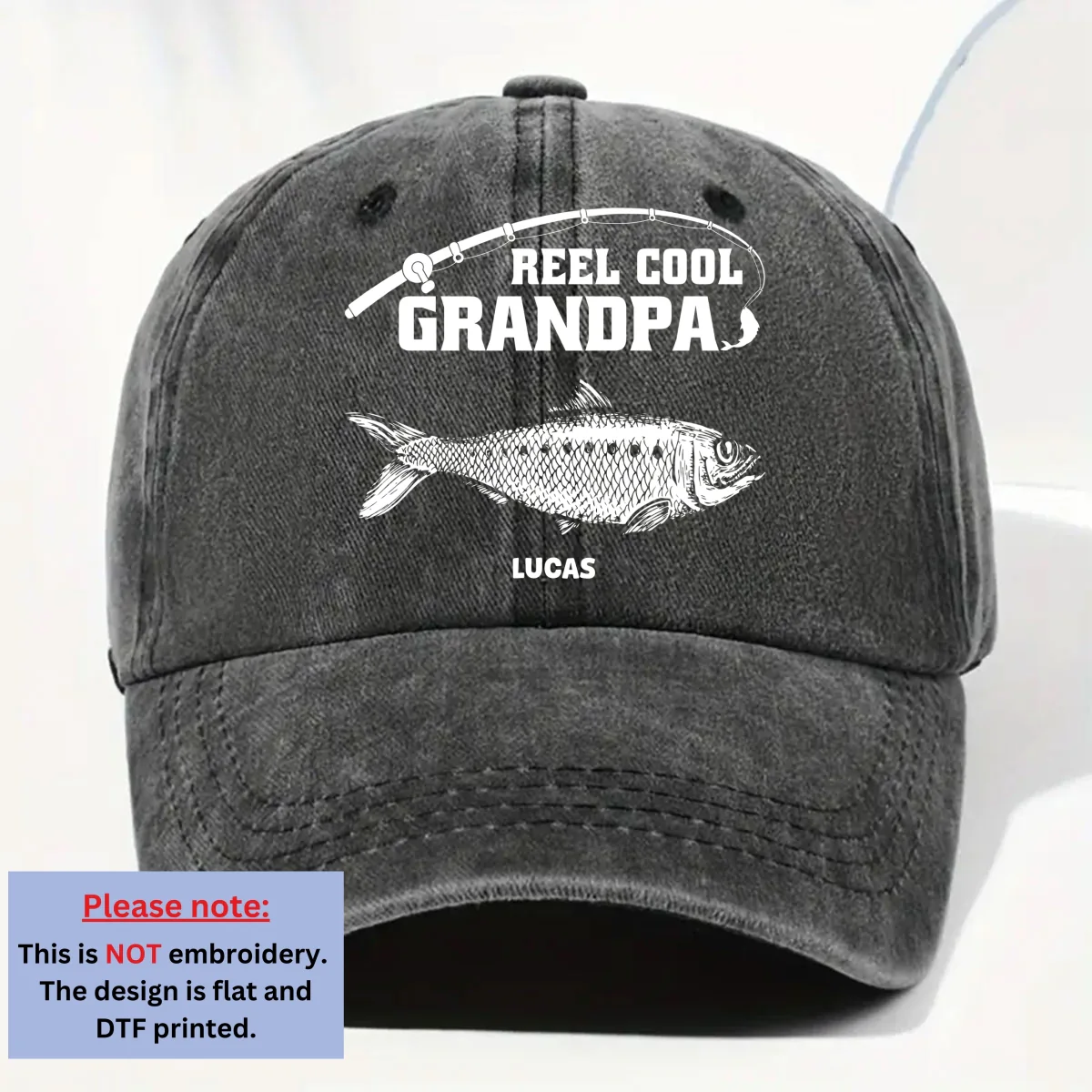 Reel Cool Papa - Personalized Custom Vintage Washed Denim Cap - Image 8