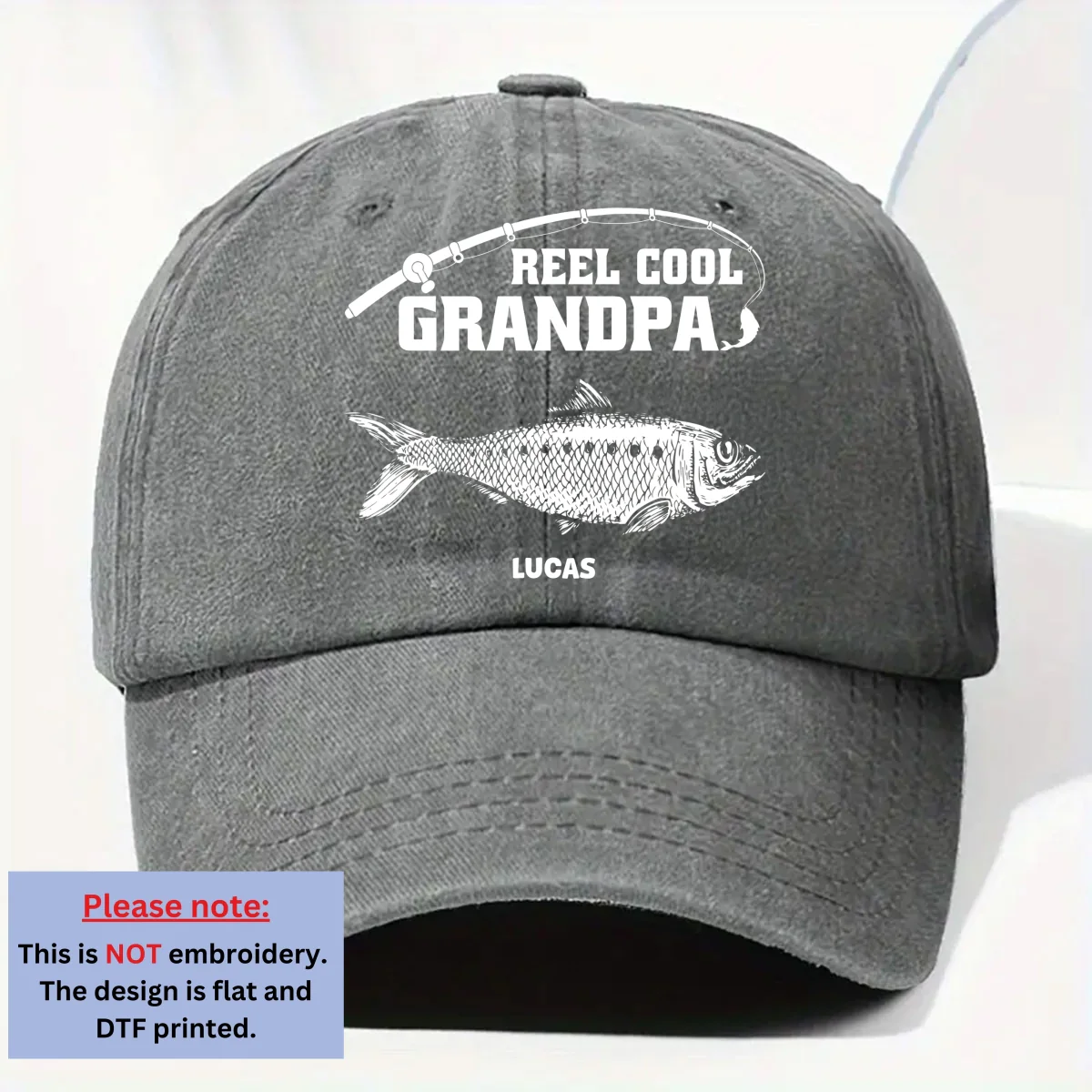 Reel Cool Papa - Personalized Custom Vintage Washed Denim Cap - Image 9