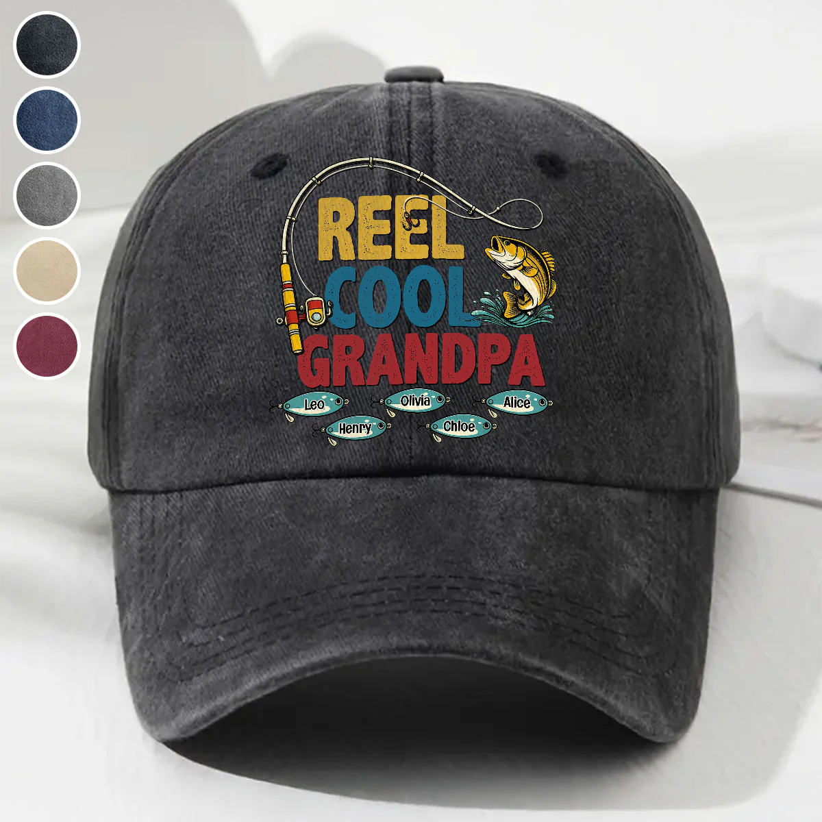 Reel Cool Grandpa - Personalized Custom Vintage Washed Denim Cap