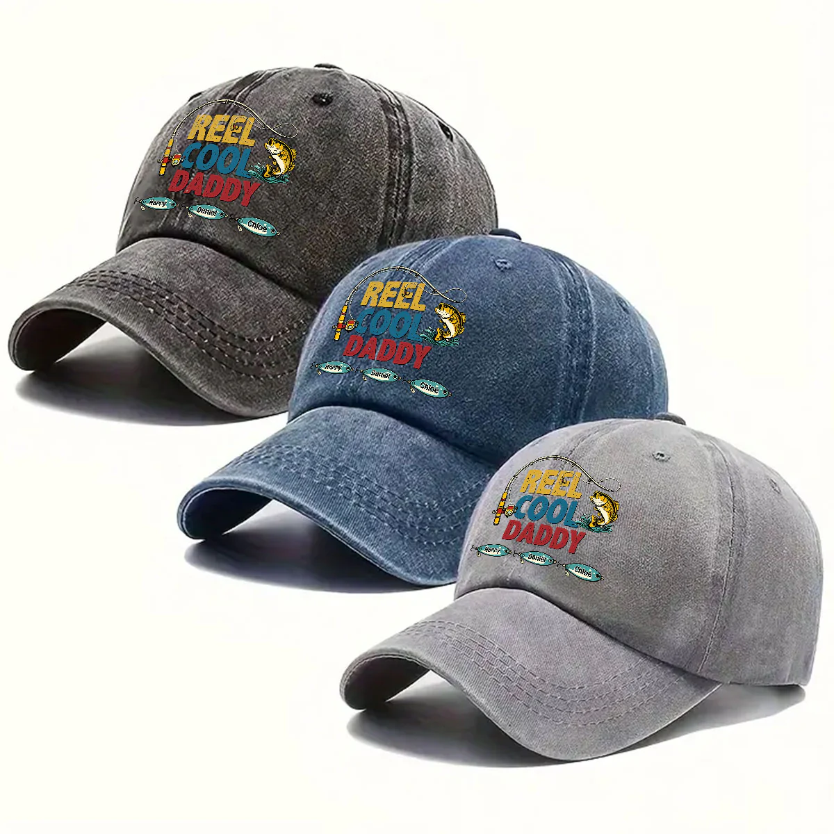 Reel Cool Grandpa - Personalized Custom Vintage Washed Denim Cap - Image 4