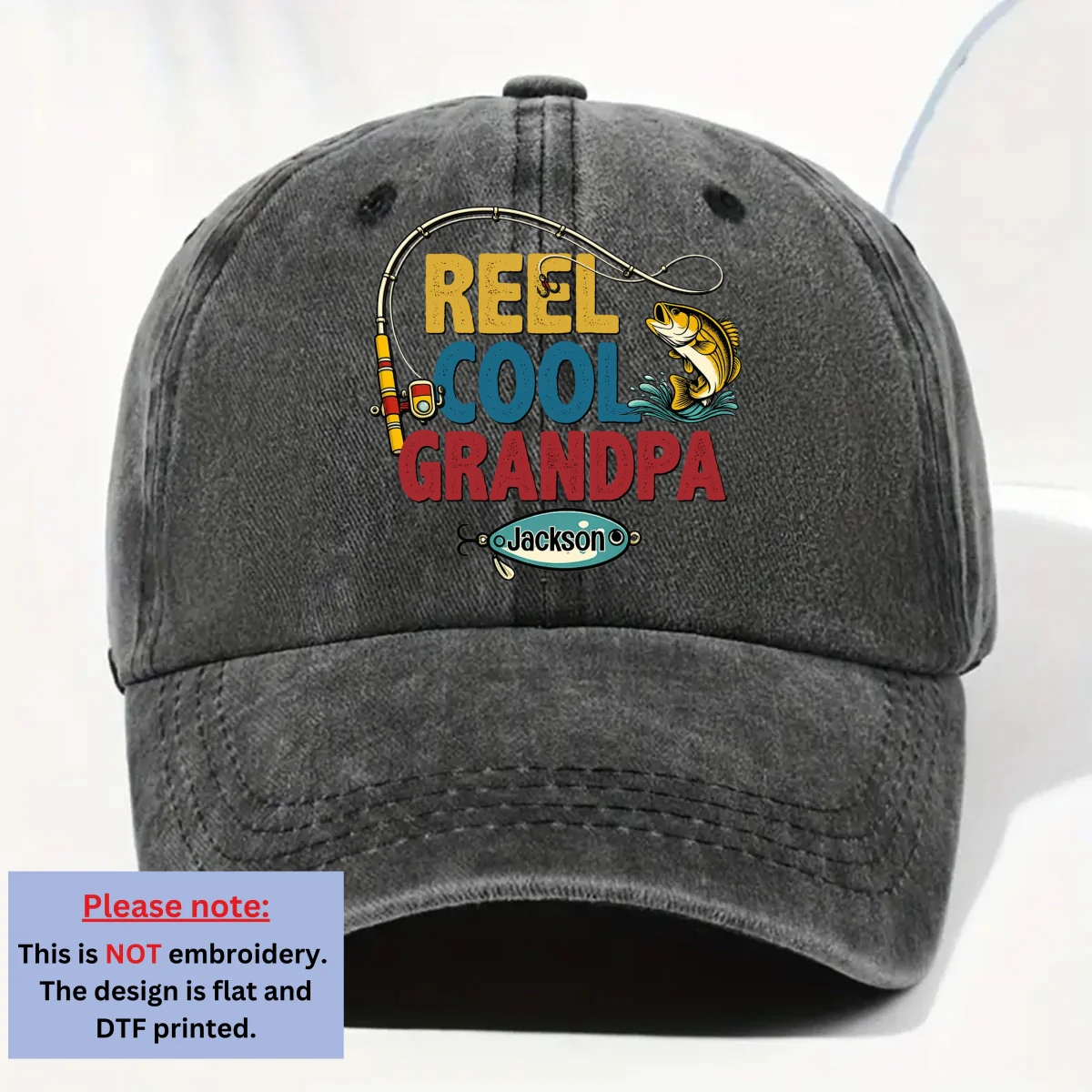 Reel Cool Grandpa - Personalized Custom Vintage Washed Denim Cap - Image 6